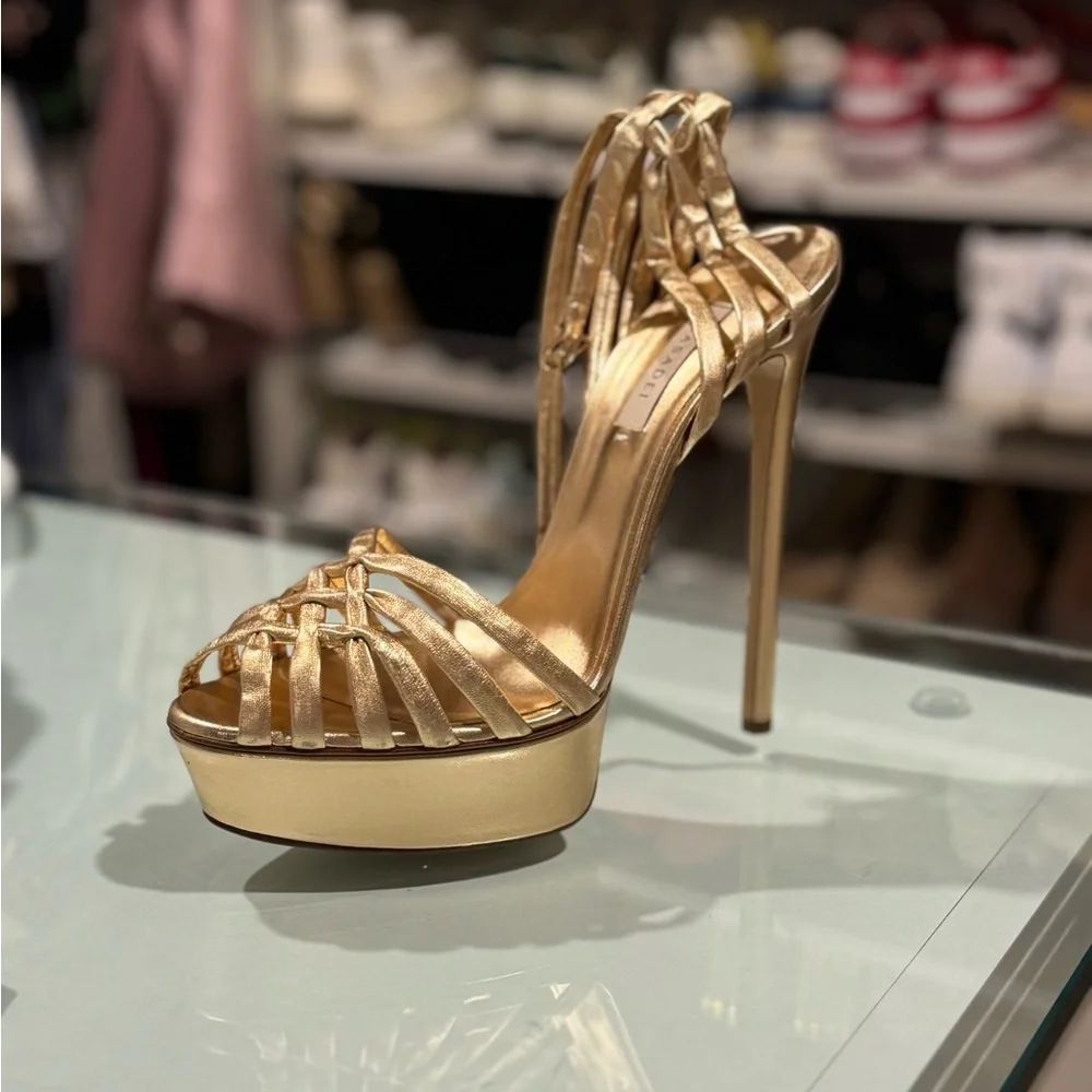 Casadei Metallic Gold Platform Heels - Picture 2 of 11